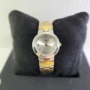 Vintage Womens Timex 25mm Silver Gold Tone 2002 New Battery Dainty Petite